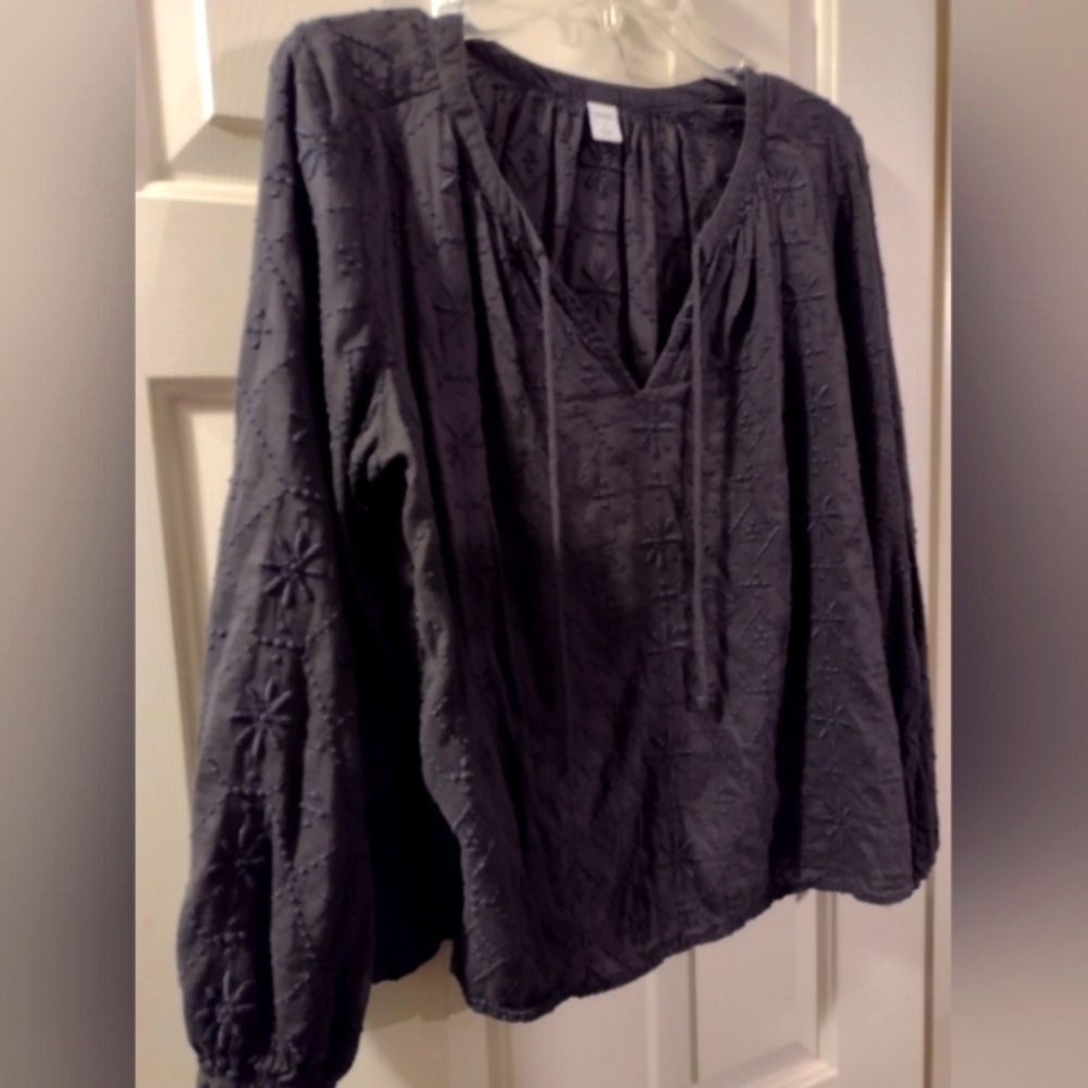 Old Navy, Embroidered Tie Front Blouse, Black, S